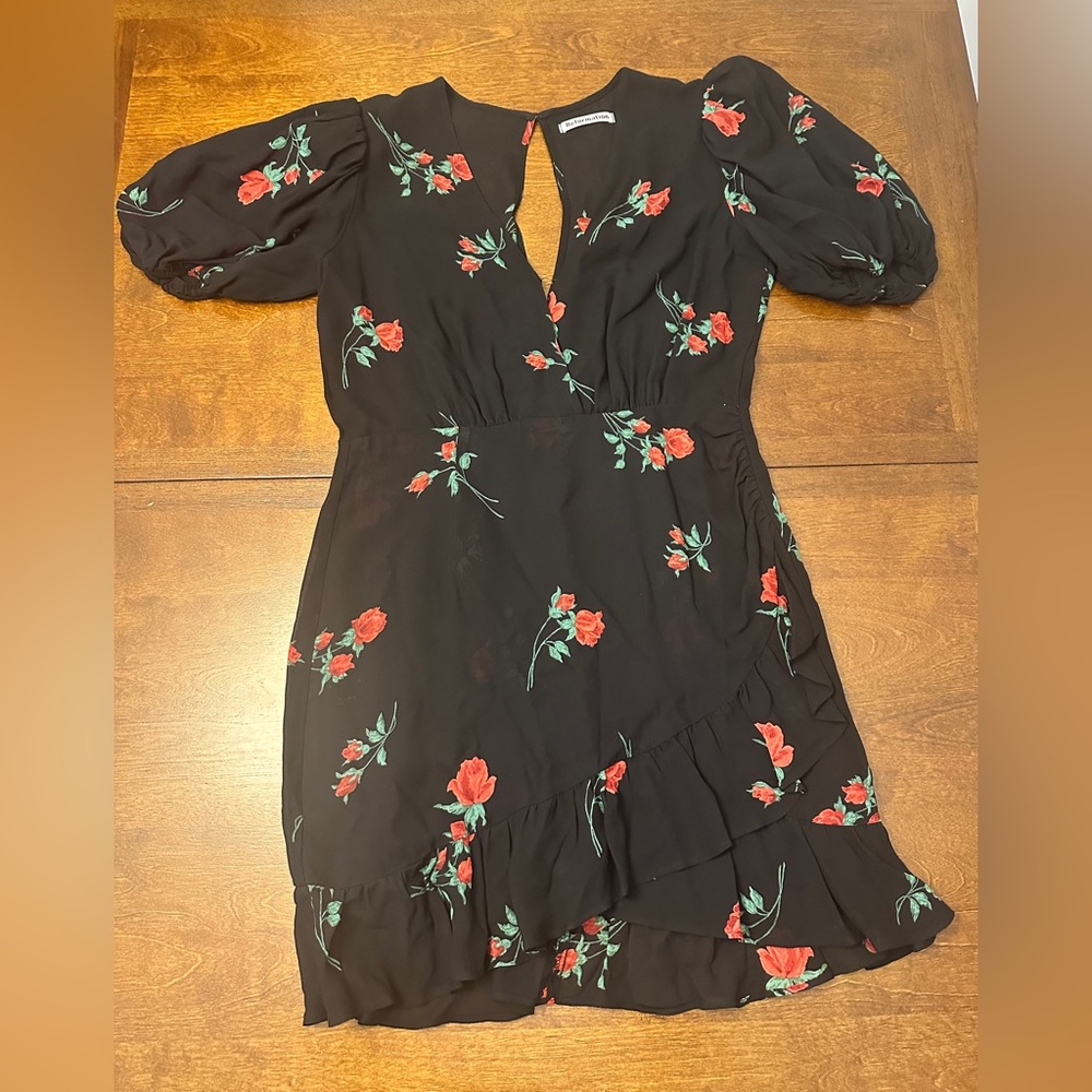 Reformation Black Dress with Red Floral Pattern - Alcott Dress